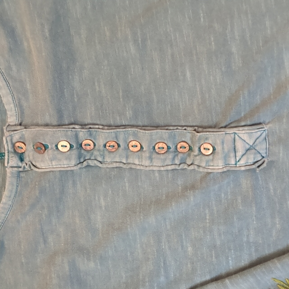 Sundance Teal Long Sleeve Embroidered Henley - Picture 5 of 8